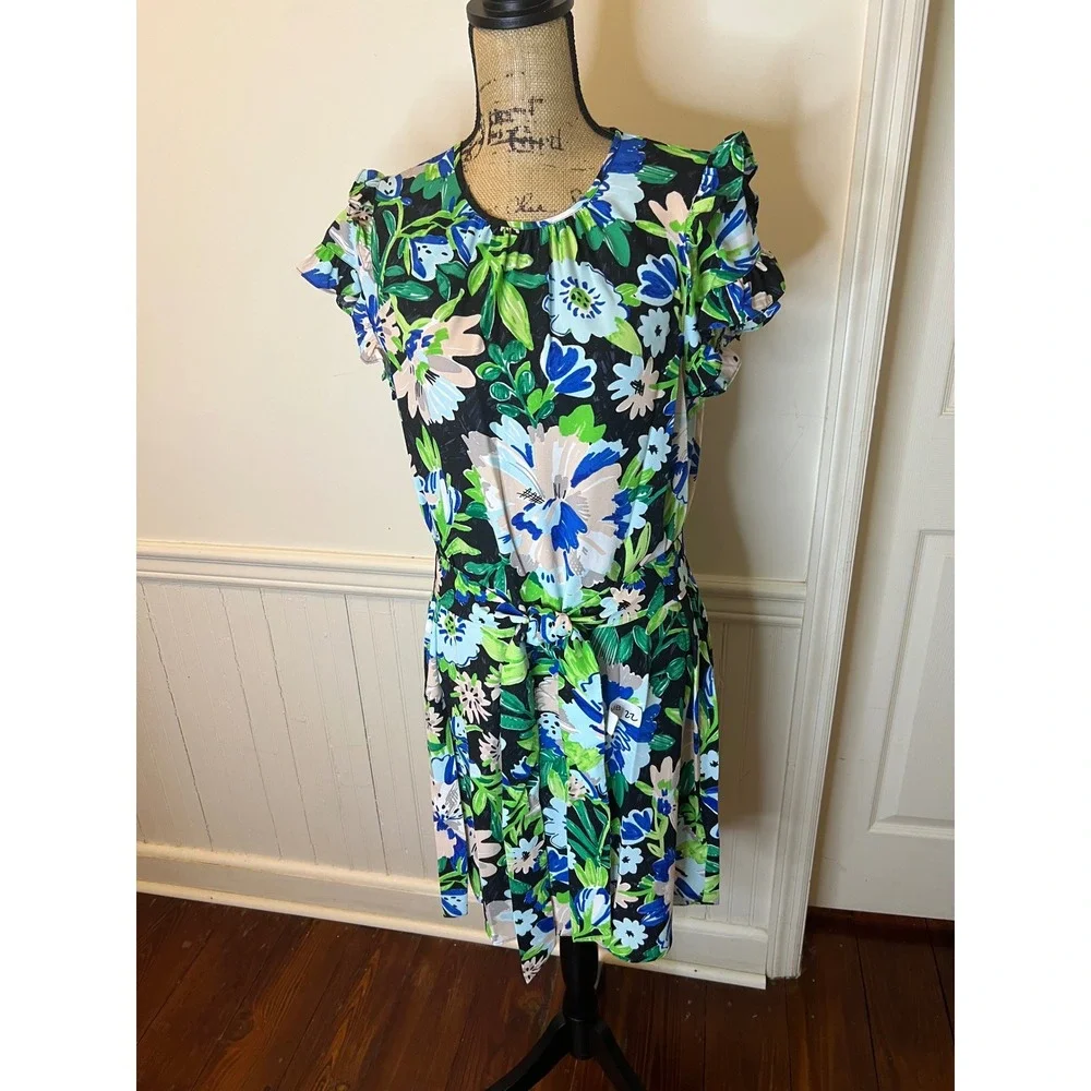 Kate Spade NewYork Full Bloom Floral Flutter Sleeve Tie Waist Mini Dress size 14 - Picture 4 of 12